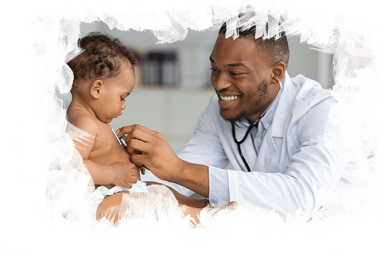 black smiling doctor with black baby